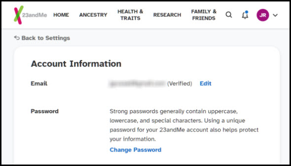 23andme password